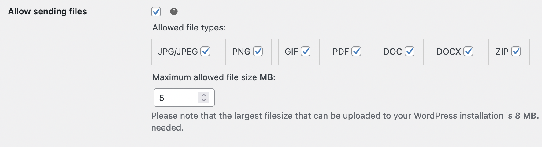 Control which files can be attached, and how big they can be.