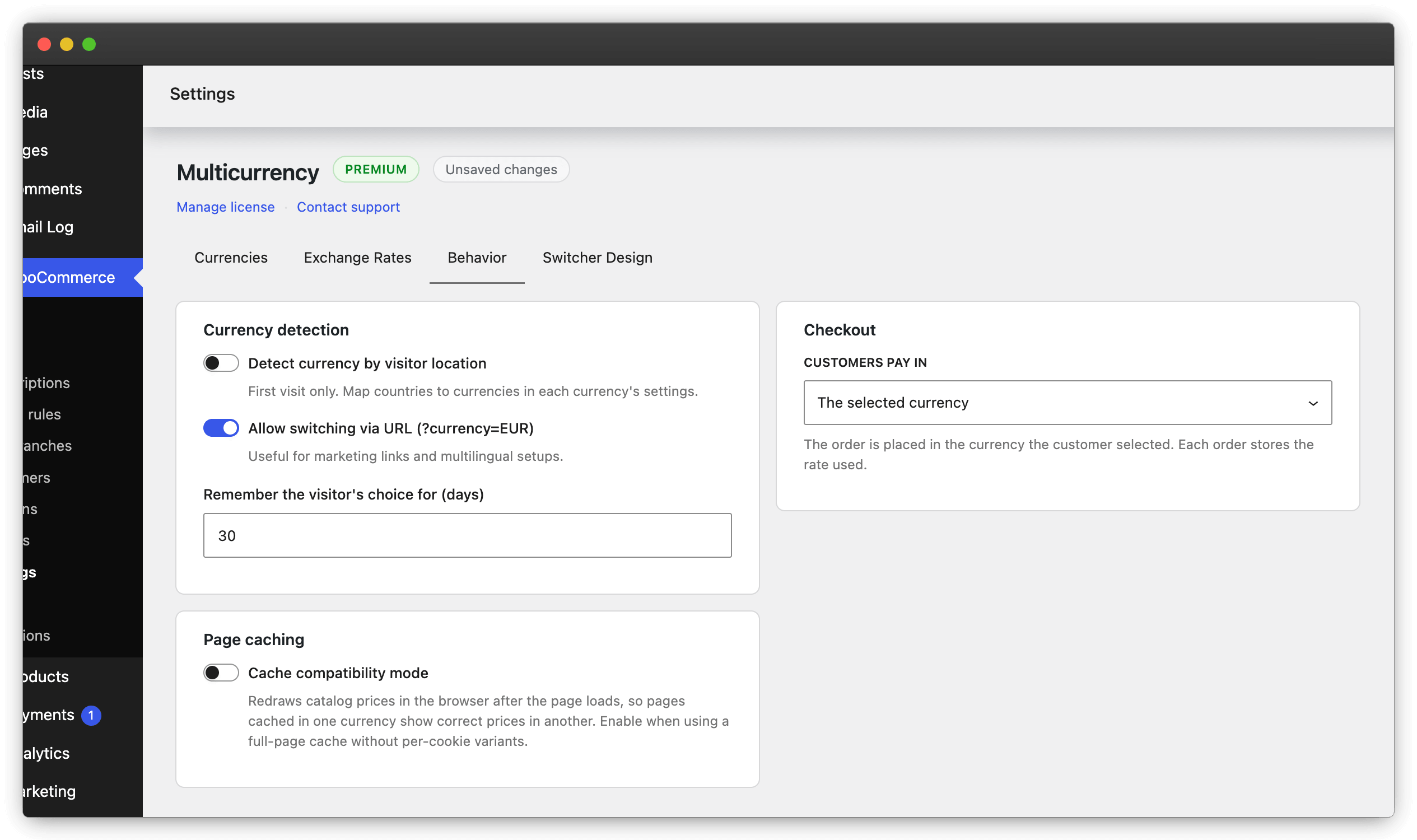 Behavior settings
