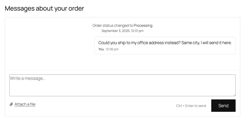 The conversation on the order confirmation page for guests.
