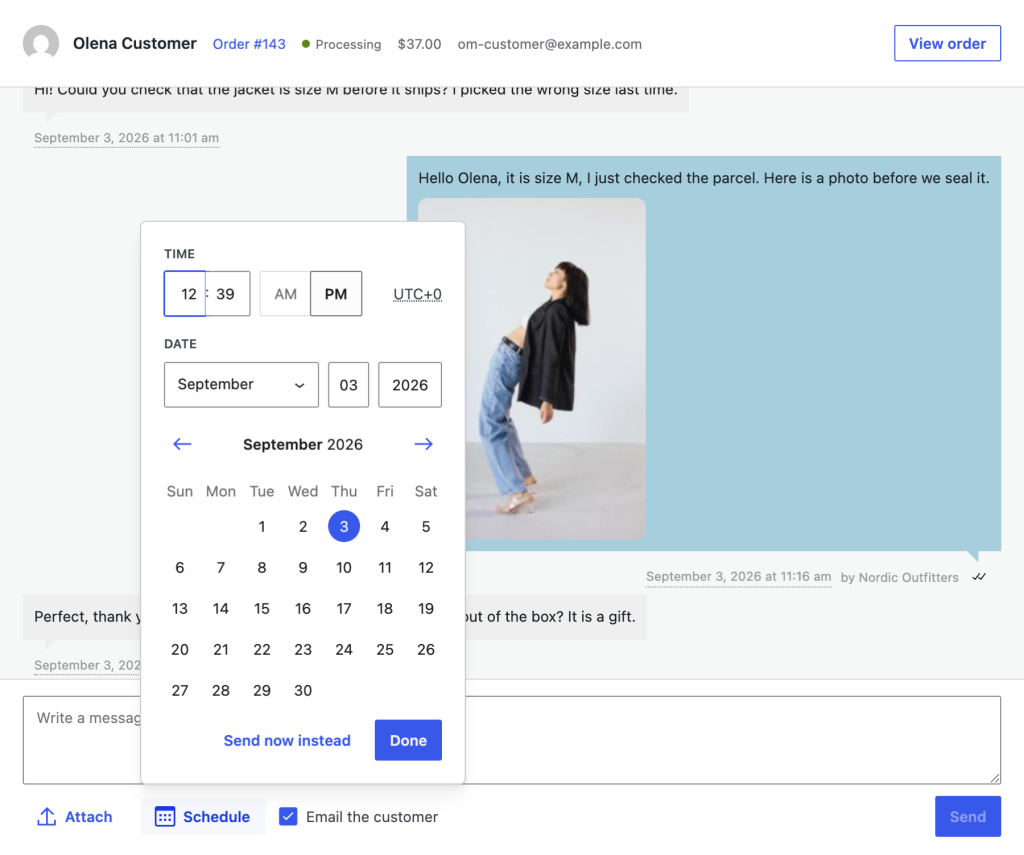 Scheduling a message from the composer.